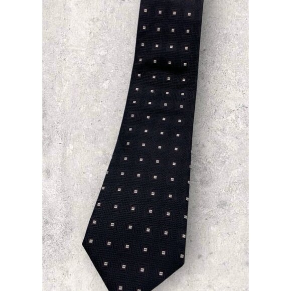 BOSS SELECTION TRIFOLD Silk Tie ITALY Black Purple Geometric W:3.5" EUC - Picture 6 of 6